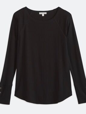 Nine Britton Colmar Black Long-Sleeve Ribbed Crewneck Top with Button Cuffs
